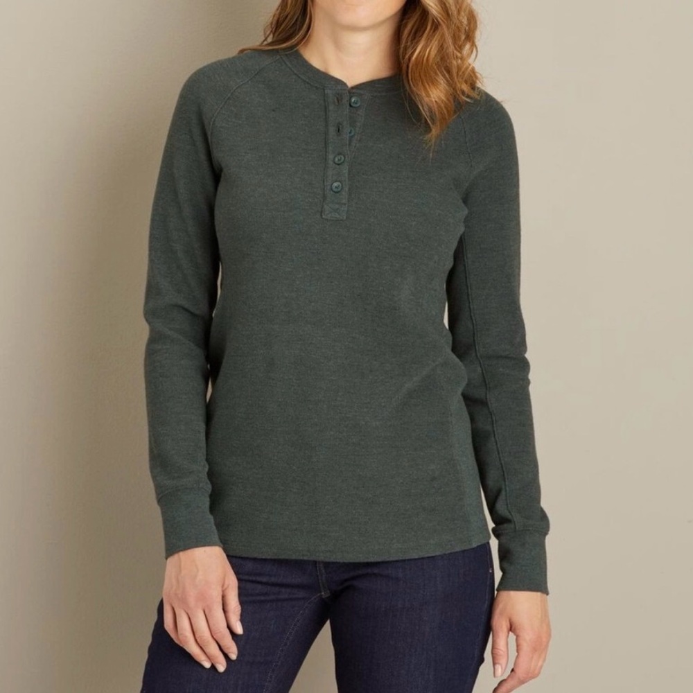 Duluth Trading Co Women’s Long Sleeve Henley Charcoal Grau Size Medium